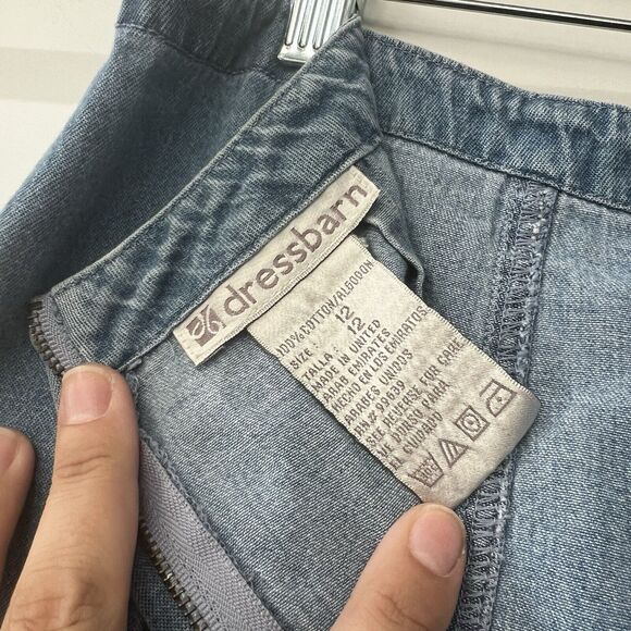 Vintage Denim Broomstick Skirt Large Tiered Midi Prairie Cottage Western Size 12 - Picture 9 of 9